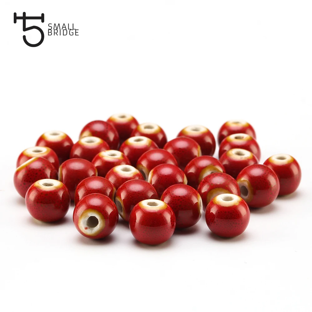 

6 8 10mm Green Round Ceramic Beads for String Bracelet Necklace DIY Earring Accessories Big Hole Glazed Spot Flower Beads T801
