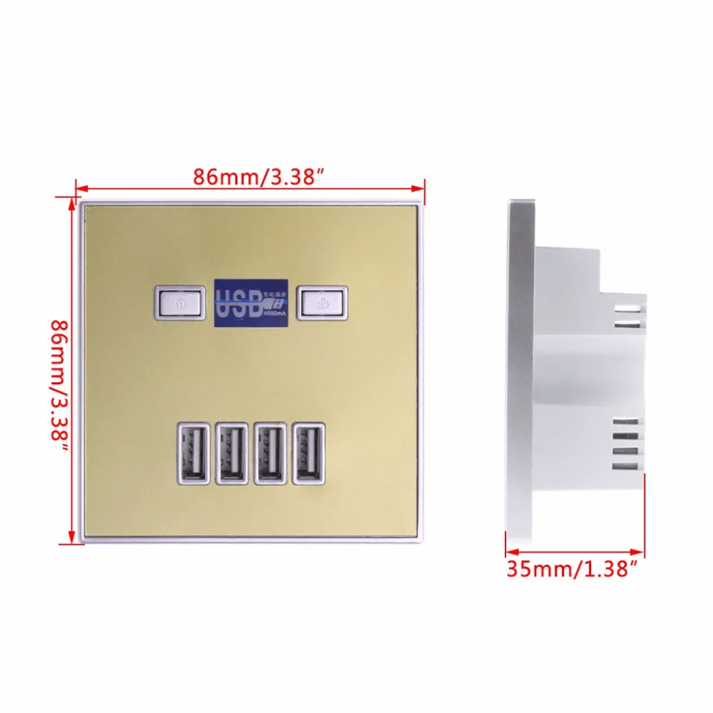 220V 4A 86 Тип 4 Порты usb стены Мощность гнездо адаптера Зарядное устройство Панель Быстрая зарядка розетки 3 цвета