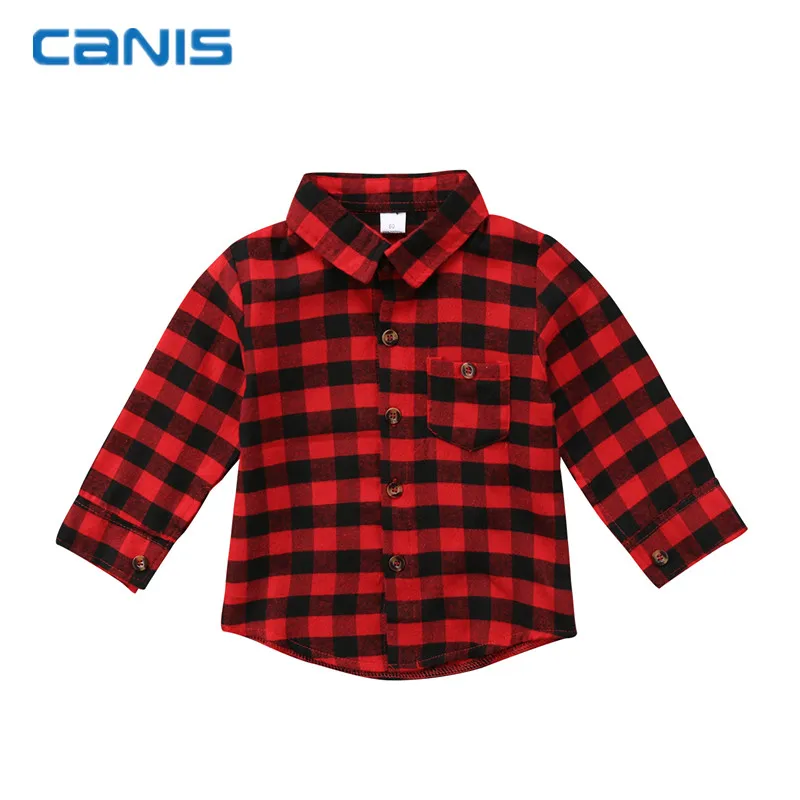 

2018 NEW Cool Kids Boys Girls Plaid Check Shirt Cotton Long Sleeve Button Down Tops Lucky Child Tops T shirt