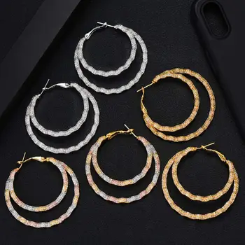 

SisCathy Elegant Round Women Big Hoop Earrings 2019 New Fashion Jewelry Full Cubic Zirconia Pave Copper Women Earrings