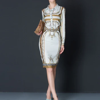 

HIGH QUALITY New 2020 Designer Runway Suit Set Women's Long Sleeve Vintage Printed Blouse Shirt Skirt Suit Set