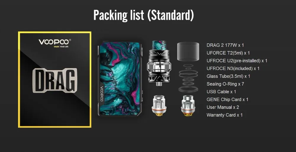 VOOPOO, 2 комплекта с батареей, 177 Вт, коробка, мод, смола, набор, вейп, электронная сигарета с UFORCE T2, бак U2, N3, сетка, катушка, электронные сигареты