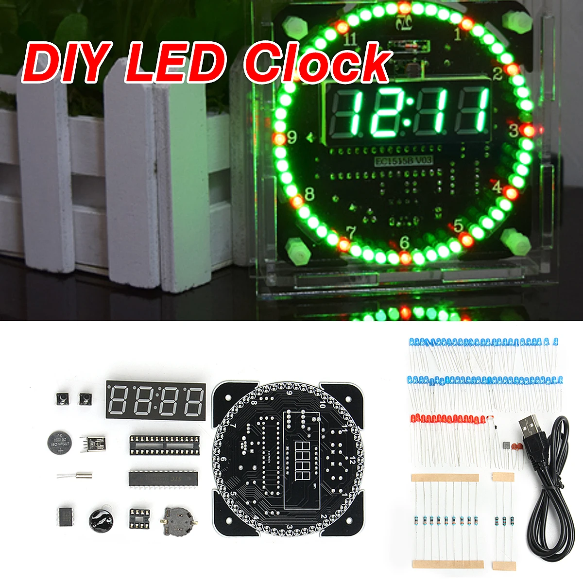 

DIY LED Electronic Digital Alarm Clock DS1302 Rotating Kit 51 SCM Learning Board 5V xp Date Display Principle Design
