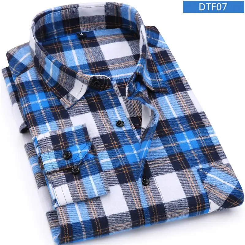 New Plaid Flannel Mens Shirts Long Sleeve Social Masculino Brand Male Shirts - Цвет: DTF07