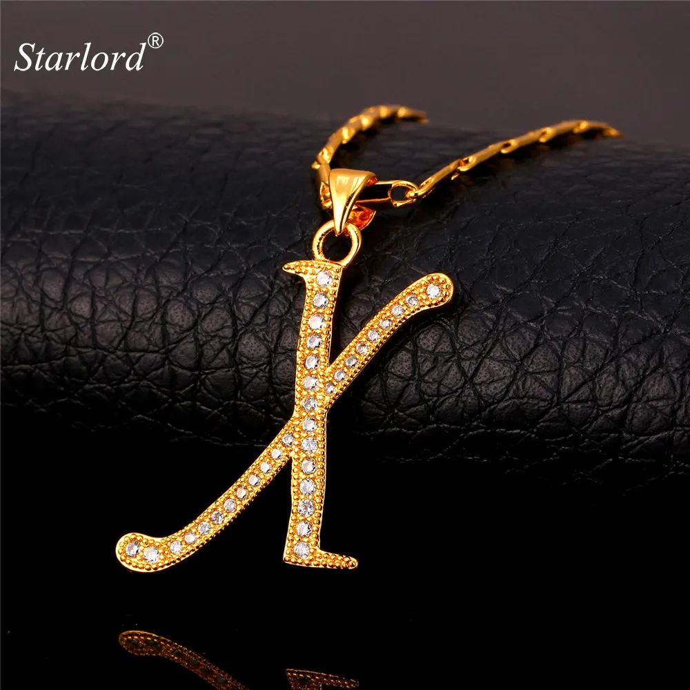 Initial X Letter Pendants Necklaces Women Men Gift Cubic Zirconia