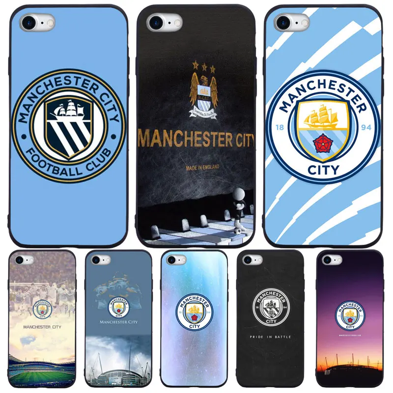 iPhone 8 Custom Customized Personalized Manchester City Man City FC Geometric Badge 2017/18 Black Guardian Case Compatible for iPhone 7 