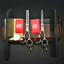 4 шт. набор 5,5 ''Серебристые 440C профессиональные человеческие волосы Парикмахерские ножницы для резки+ истончение ножницы+ расческа Z1013