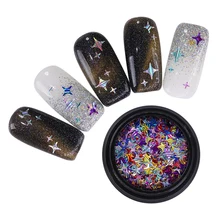 NICOLE дневник голографические золотые серебряные блестки для ногтей четыре угла звезды лазер мульти-размер дизайн ногтей 3D украшение 1 коробка