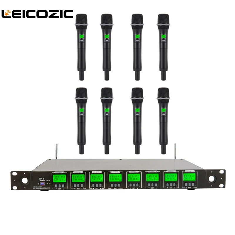Leicozic профессиональный беспроводной микрофон UHF PLL 8 каналов живой вокал беспроводной микрофон 8 ручной передатчик микрофон