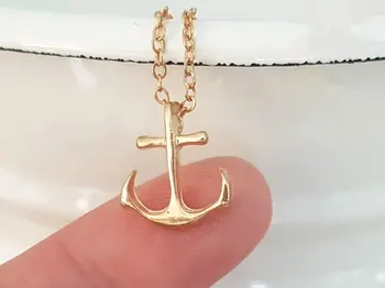 

10PCS Tiny Boat Anchor Rudder Necklace Minimalist Geometric Small Sideways Nautical Hooks Pendant Chain Necklaces for Women