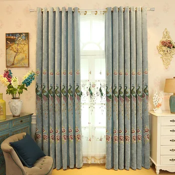 

Luxury Blackout Curtains Window Drapes Peacock Embroidered Cloth Fabric Elegant Sheer for Living Room Bedroom Home Decoration
