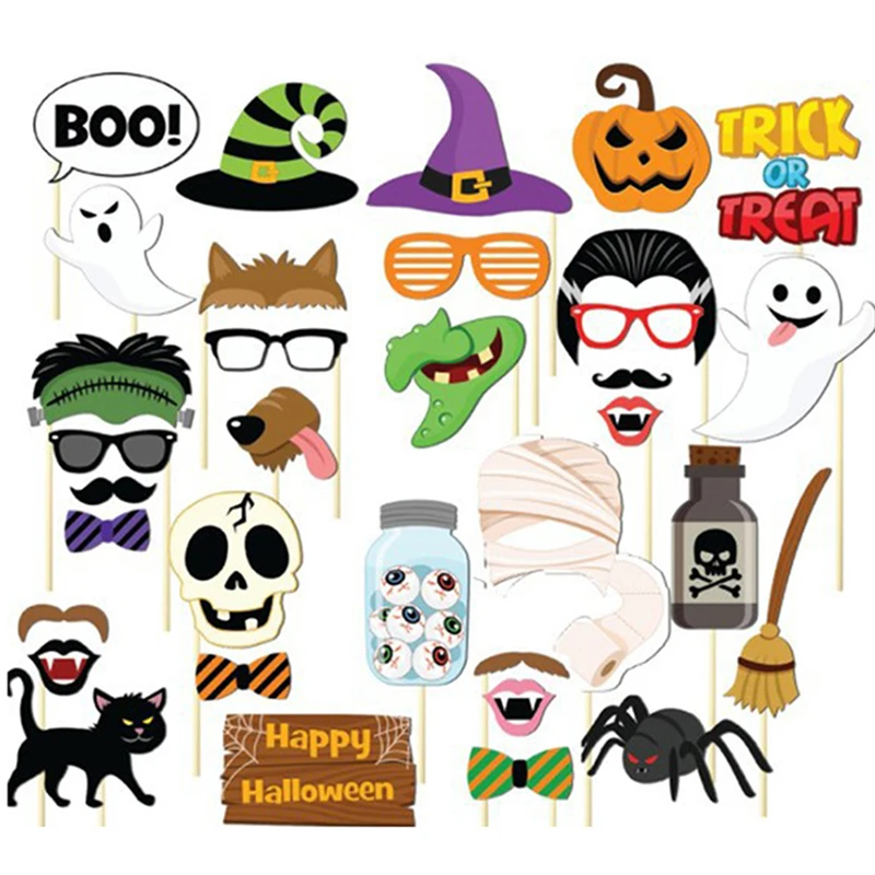 35pcs Photo Booth Props Scary Creative Funny Terror DIY Lips Mask Glasses Mustache Lip On A Stick Halloween Easter Party Gifts