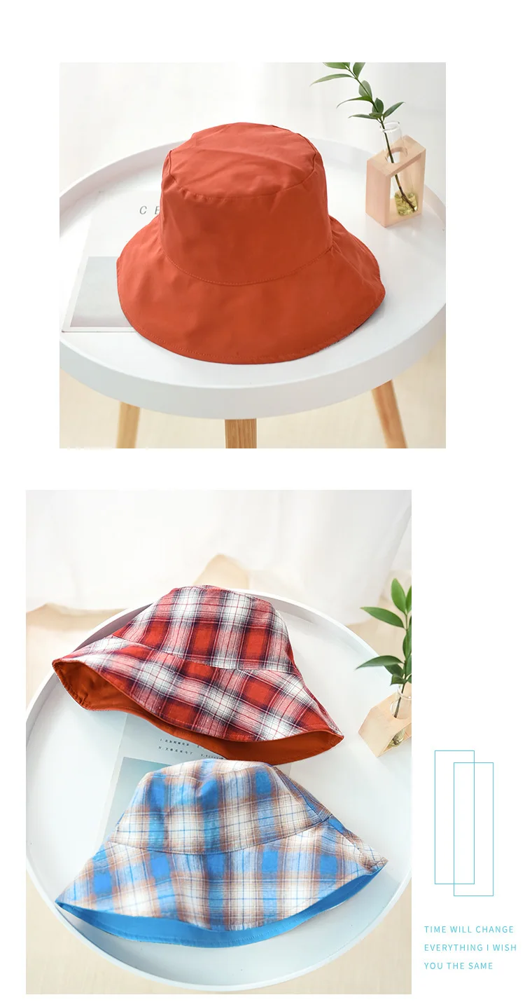 Новая Корейская Рыбацкая шляпа, женские и мужские шапки, двухсторонняя клетчатая художественная шапка для отдыха, Складывающийся таз, шапка