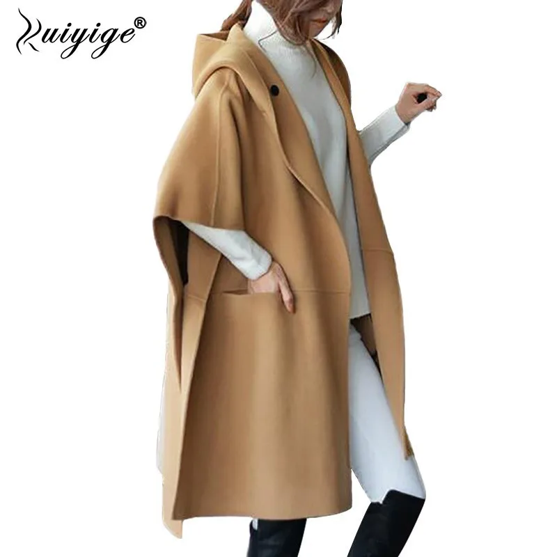 Ruiyige Plus Size 2018 Autumn Winter Coat Women Wool Blend Pocket Hoodies Overcoat Jacket Long Loose Coat Hooded Outwear XL-5XL