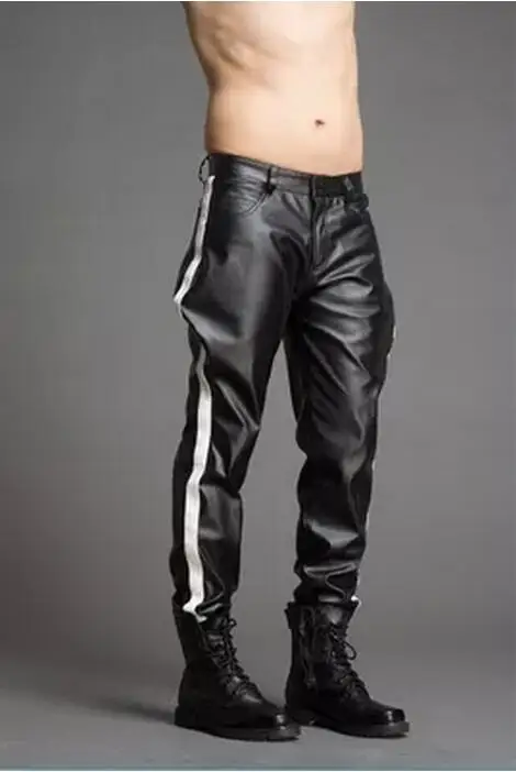 Мужские кожаные брюки размера плюс на заказ 28 38 2017|trousers male|fashion pantsleather pants fashion |