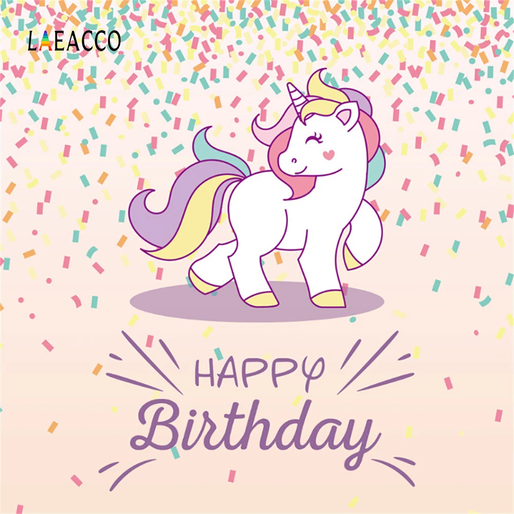 Laeacco Unicorn Party Baby Birthday Ribbons Pattern Photographic Background Customized Photography Backdrops For Photo Studio