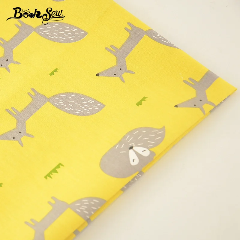 

Booksew 100% Cotton Fabric Twill Yellow Soft Cloth Fox Cartoon Design Quilting Bed Sheet Patchwork Scrapbooking Tissue Tecido CM