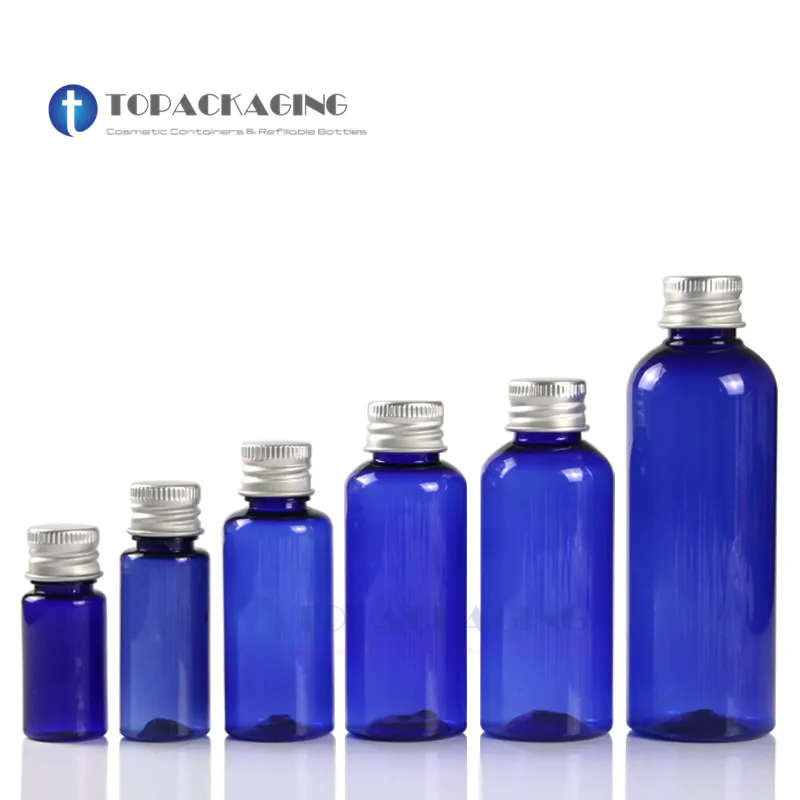 10/20/30/50/60/100ML Screw Cap Bottle Blue Plastic Cosmetic Shampoo Container Empty Lotion Shower Gel Refillable Aluminum Lid