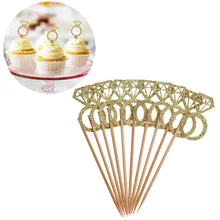 10 шт./лот, Золотое кольцо с блестками и бриллиантами, топперы для кексов, топперы для свадебного торта, Декор, свадебная церемония, товары для дня рождения