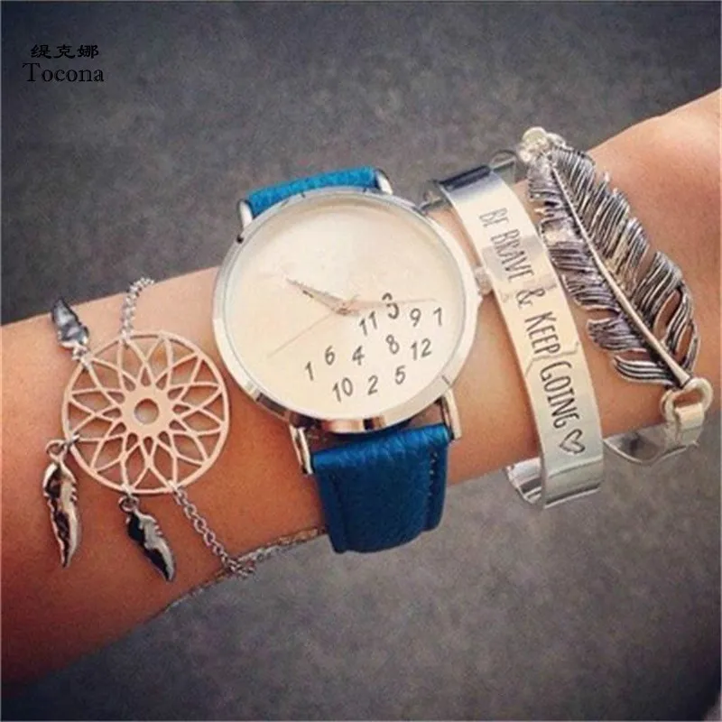 

Tocona 3 Pcs/Set Bohemian Opening Letter Leaf Dreamcatcher Bracelets Set for Women Punk Silver Bracelet Bangle Jewelry 6386
