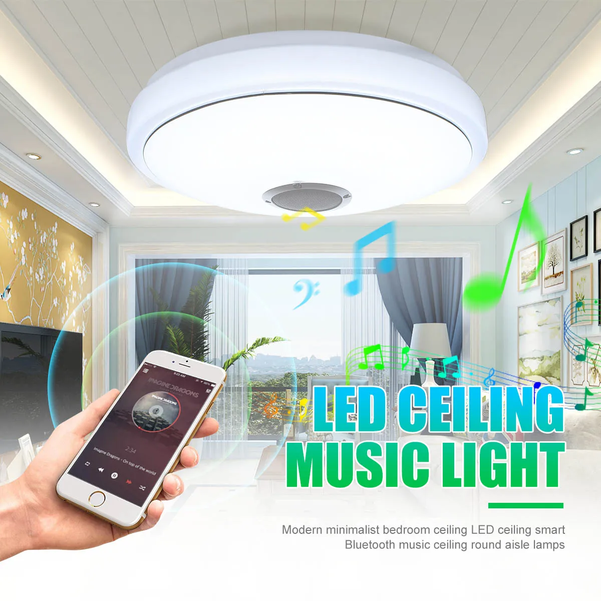 

24W Modern Acrylic LED Ceiling Light bluetooth Speaker Music Player RGB Ceiling Lamp Lights for Living Room Bedroom Lighting