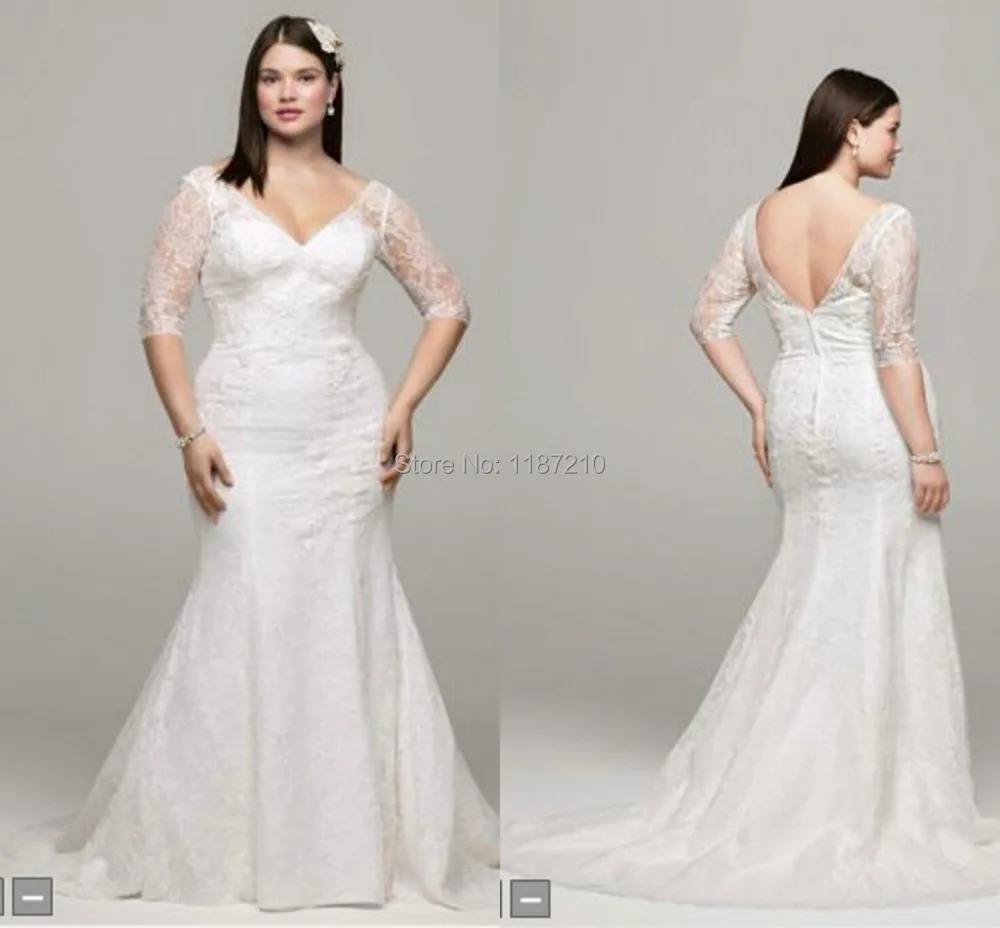 Vintage Plus Size Wedding Dresses 2017 Illusion Lace Half Vintage Plus Size Wedding Dresses 2017 Illusion Lace Half Sleeves Bridal Gown V Neck Sweep Train Backless Dress
