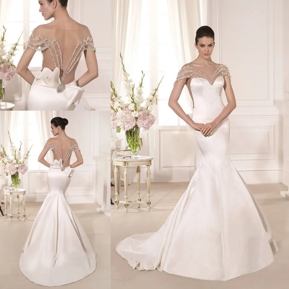 

New Arrival 2015 Mermaid Wedding Dresses Beading Cap Sleeve Floor Length Court Train Wedding Gowns Bridal Gowns Vestidos SA90