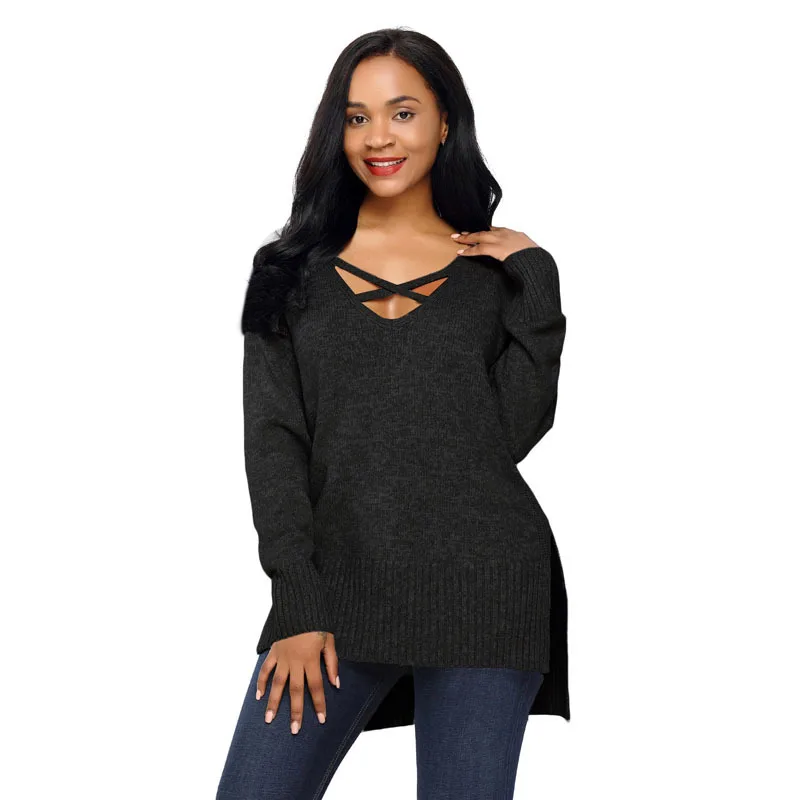 JIASIYUN Wool Sweaters Women Knitted Tops Deep V Neck Cross Bandage Long Sleeve Split High Low Hem Warm Pullover female Jumper JIASIYUN Wool Sweaters Women Knitted Tops Deep V Neck Cross Bandage Long Sleeve Split High Low Hem Warm Pullover female Jumper