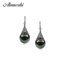 AINUOSHI, 925 пробы, серебряные, женские серьги, Южное море, наурал, Таити, черный жемчуг, 9,5-10 мм, круглый жемчуг, женские серьги-капли, подарок