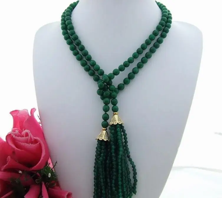 

beautiful 42" 4MM 8MM green bead Necklace CZ Pendant
