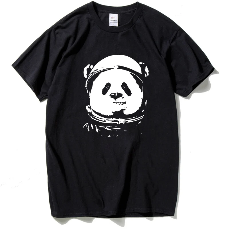HanHent космическая панда футболка мужская модные милые животные Топы Забавные футболки с вырезом лодочкой уличная черная футболка Camisetas Hombre