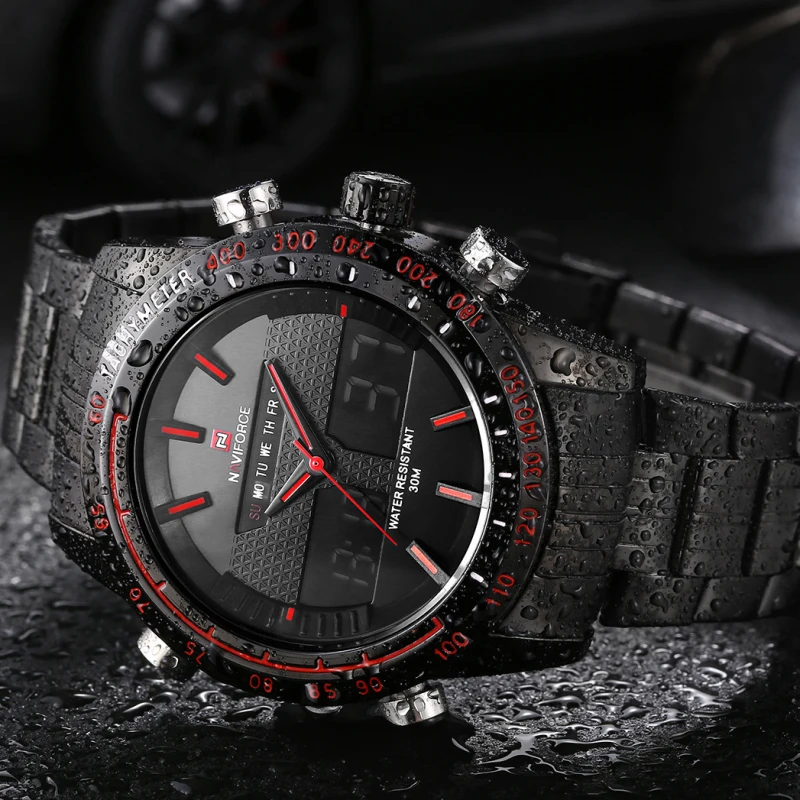  Watches Men NAVIFORCE 9024 Luxury Brand Full Steel Quartz Clock LED Watch Army Military Sport Water