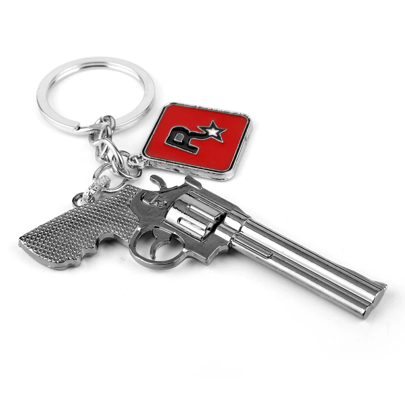 

Hot Sale Red Dead Redemption 2 Keychain 3D Gun A Fistful of Dollars Symbol Key Ring Car Key Holder Accessories women men jewelry
