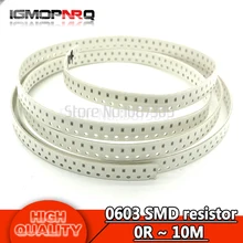 100pcs 0603 SMD 1/8W chip resistor resistance 0 ohm ~ 10M ohm 0R 1R 18R 47R 56R 470R 1K 4.7K 47K 10K 100K 220K 680K 560K