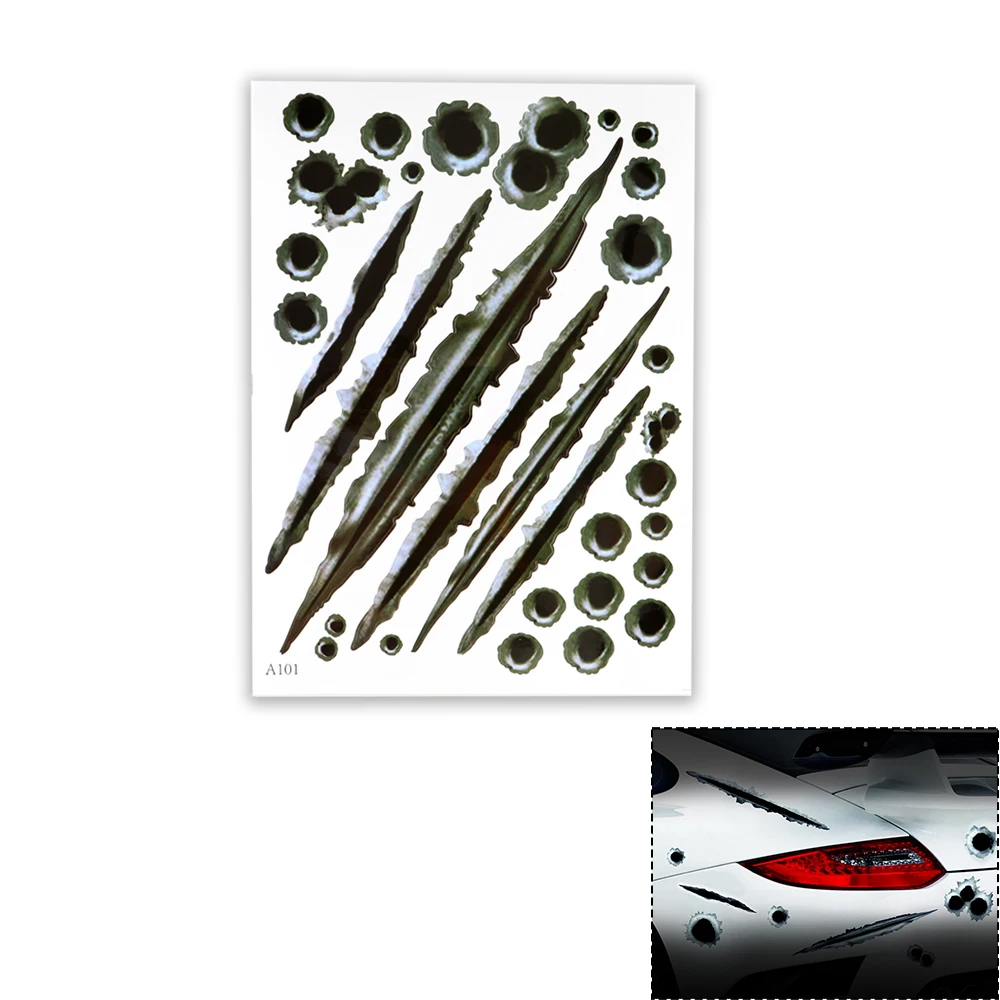 Car Sticker 3D Bullet Hole and Tearing Crack Decals Window Wall Sticker