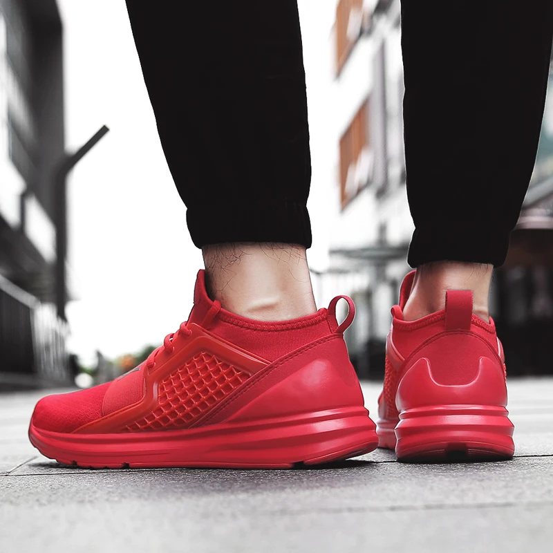 LUONTNOR/светильник; Мужская и женская спортивная обувь; сетчатая дышащая обувь для бега; уличные Прогулочные кроссовки; Zapatillas; Цвет Красный; большой размер 48