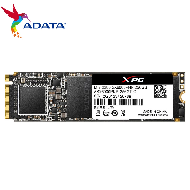 ADATA XPG SX6000PRO PCIe 256 ГБ 512 3D NAND PCIe Gen3x2 M.2 2280 NVMe 2100 МБ/с. скорость чтения 1200 МБ/с. WS твердотельный накопитель