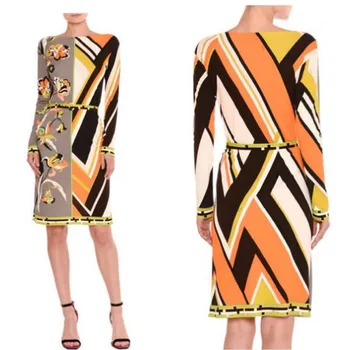 

New women's wear Italian fashion long sleeve elastic knitted slim dress with