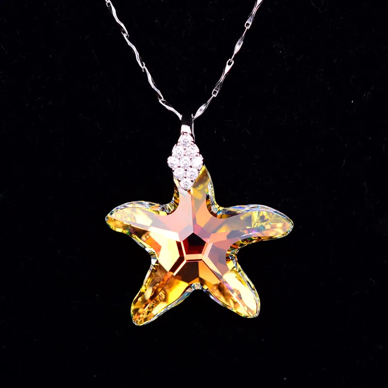 

Lucky Star Necklace Female 925 Sterling Silver Austrian Crystal Sea Star Pendant Short Style Jewelry Gift For Lovers Birthday