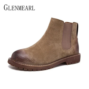 

Brand Women Chelsea Boots Winter Ankle Shoes Female Genuine Leather Warm Plush Ladies Shoe Fashion Newest Round Toe Boot Woman