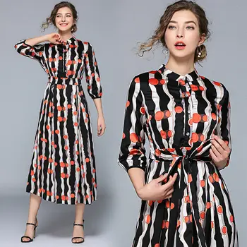 

womens woman ladies Designer summer print stripe dots runway slim belt party Swing beach Casual office dress clothes for women