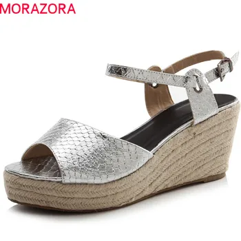 

MORAZORA 2020 new arrive comfortable women sandals summer elegant wedges shoes simple buckle peep toe size 35-39 shoes woman