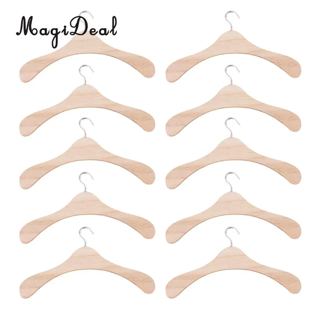 MagiDeal 10 Pieces 15cm Wooden Clothes Hanger Metal Hook for 1/3 BJD SD17 Uncle Dolls Dollhouse Accessories