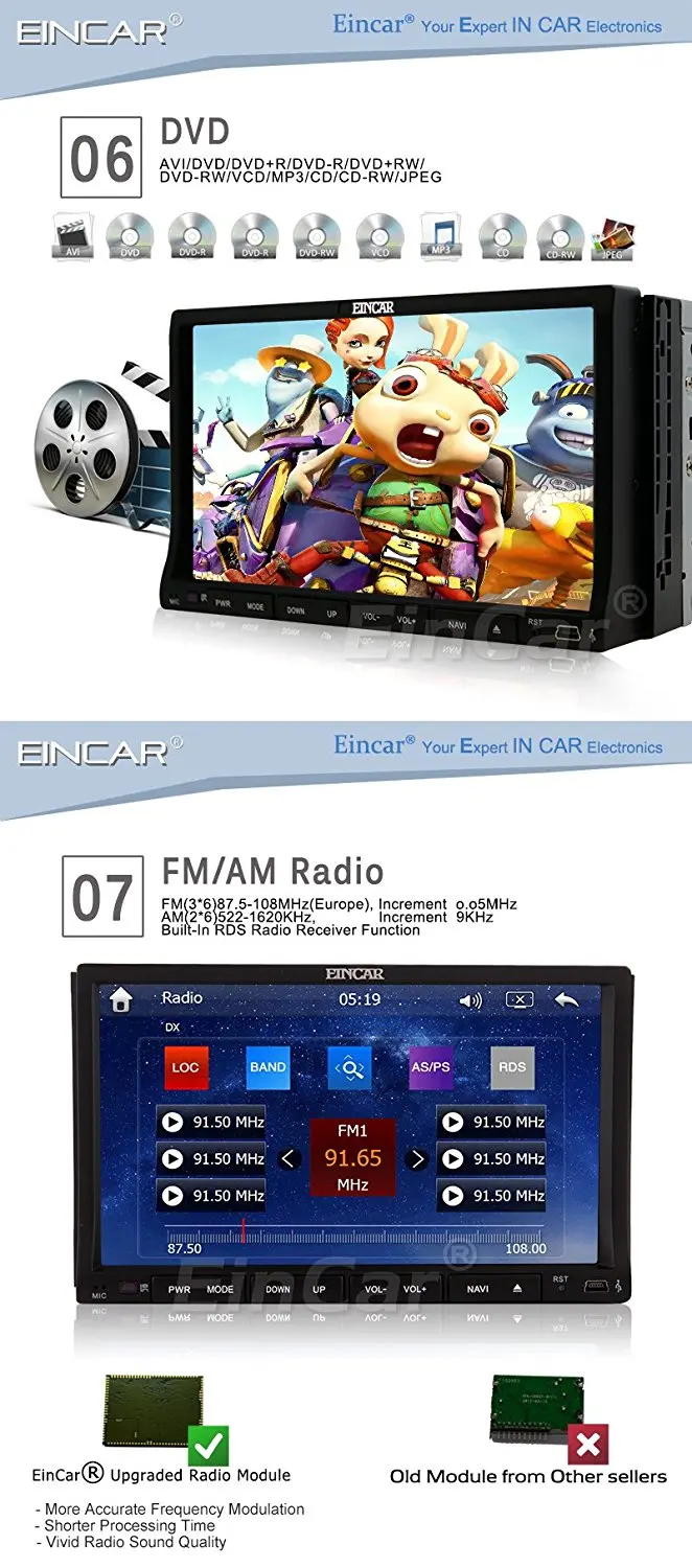 Top Car dvd gps player Eincar 2 din Headunit GPS Navi FM Radio Stereo Autoradio SD/USB Aux tape recorder autoradio cassette player 17