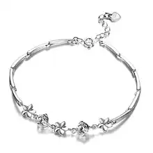 JEXXI 925 Sterling Silver Crystal Chain Flower Bangle & Bracelet Luxury Women Jewelry Srebrna bransoletka pulsera