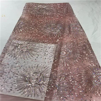 

Latest African Tull Lace Fabrics High Quality 2019 Nigerian Net Lace Fabric with Sequins Sequence Lace for Women Dress