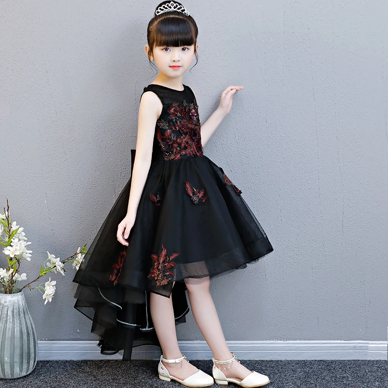 

Black Flower Ball Gown 2018 Princess Dresses Trail Evening Gowns for First Communion Flower Girls Dress Tulle Pageant Gown AA240