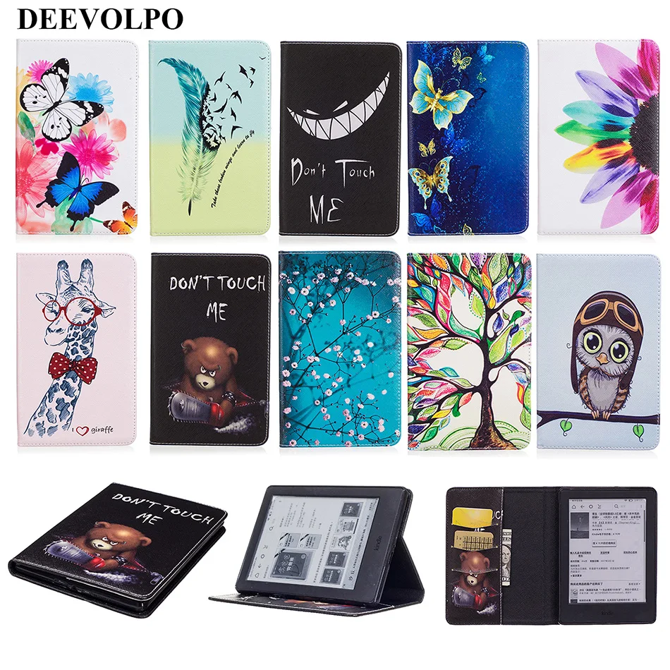 

DEEVOLPO Fashion Butterfly Flower Pattern Wallet Flip Leather Cover Fundas For Amazon Kindle 2016 8th Generation 6.0 inch DP00E