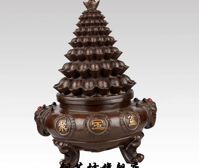 

14" China Bronze Treasure Bowl elephant Head Wealth Ingot Yuanbao Money Statue