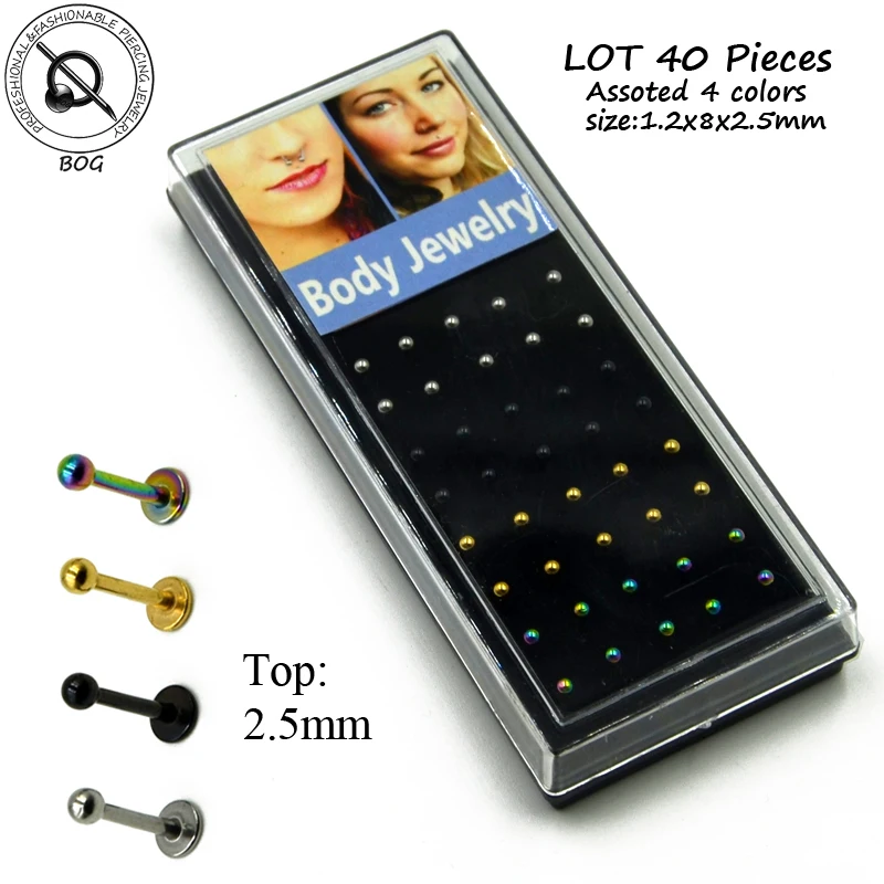 Schuhe 40 Stücke Schwarz Eloxiert Gold Regenbogen Monroe Lip Piercing Labrets Stud Mit 2,5mm Ball 16g Ohrknorpel Tragus Körper Schmuck